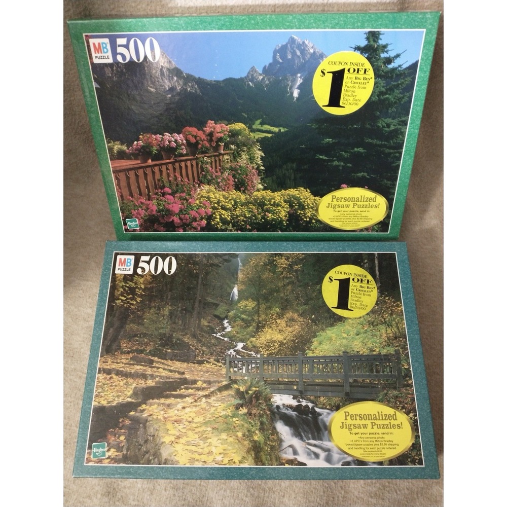 Set Of 2 Vintage Milton Bradley 500 Pc Jigsaw Puzzle Oregon Italy